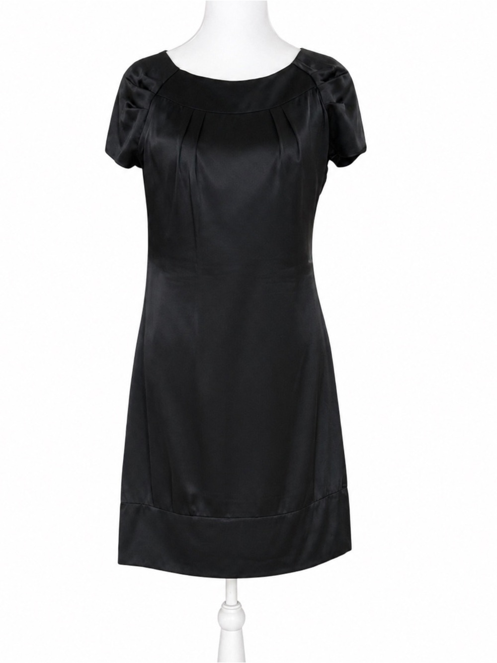 Vintage CACHE 100% Silk Satin Cocktail Dress Black Size 4 LBD Cap‎ Sleeve Luxe